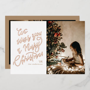Merry Christmas Lettering Photo Foil Holiday Card