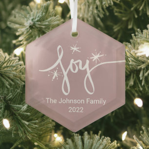 Merry Christmas Lettering  Snowflakes Joy   Glass Tree Decoration