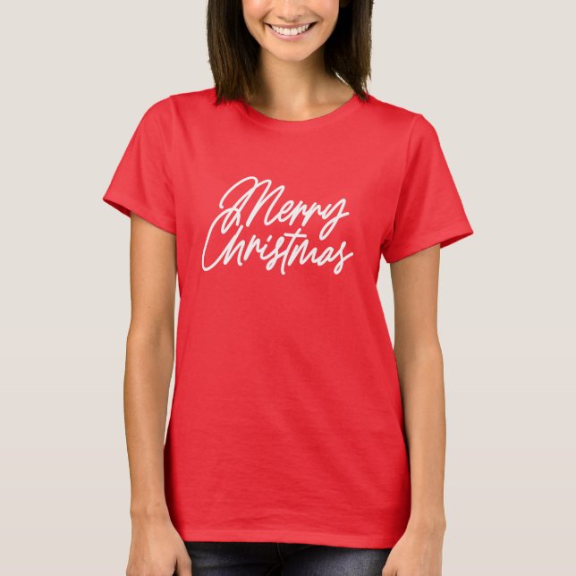 Merry Christmas Lettering T-Shirt for Her (Front)