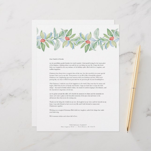 Merry Christmas Letters Template Custom Letterhead (Front/Back In Situ)