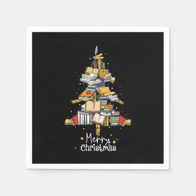 Merry Christmas Library Tree Cute Book Lover Libra Napkin (Front)