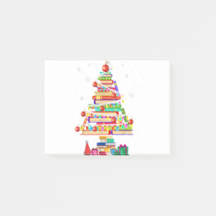 Merry christmas library tree cute book lover libra post-it notes