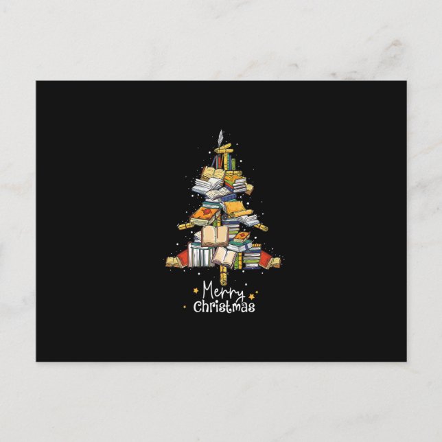 Merry Christmas Library Tree Cute Book Lover Libra Postcard (Front)