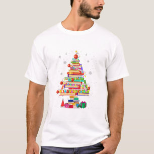 Merry Christmas Library Tree Cute Book Lover T-Shirt