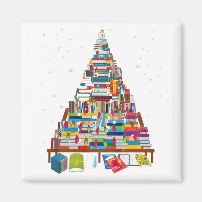 Merry Christmas Library Tree Gift For Book Lover Magnet (Front)