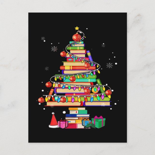 Merry Christmas Library Tree Holiday Postcard (Front)
