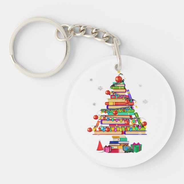 Merry Christmas Library Tree Key Ring (Front)