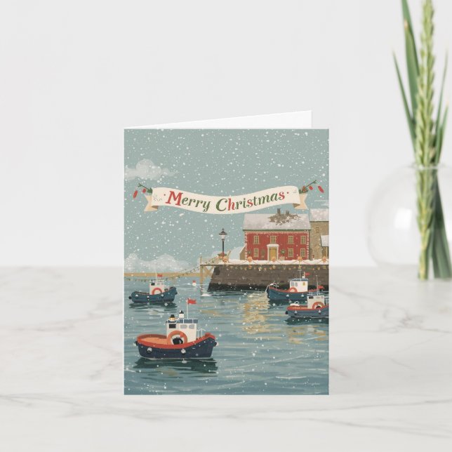 Merry Christmas Lifeboat Harbour Card (Front)