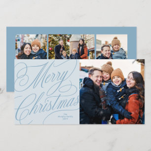 Merry Christmas light blue elegant family photo Holiday Card