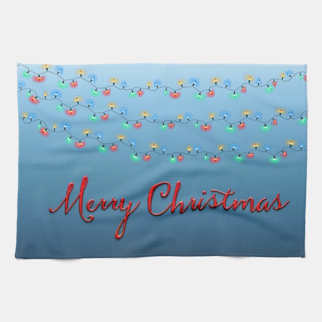 Merry Christmas Light String Tea Towel (Horizontal)