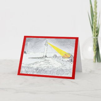 Merry Christmas lighthouse drawing Holiday Card