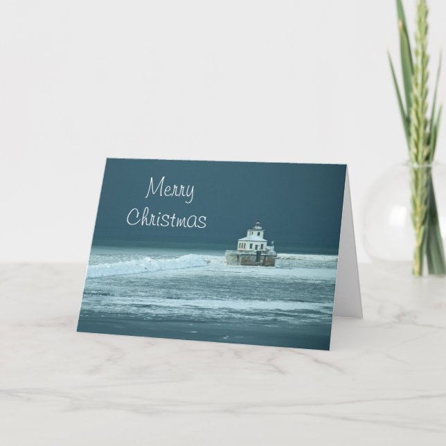 Merry Christmas Lighthouse Holiday Card (Front)