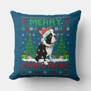 Merry Christmas Lighting Ugly Boston Terrier Chris Cushion