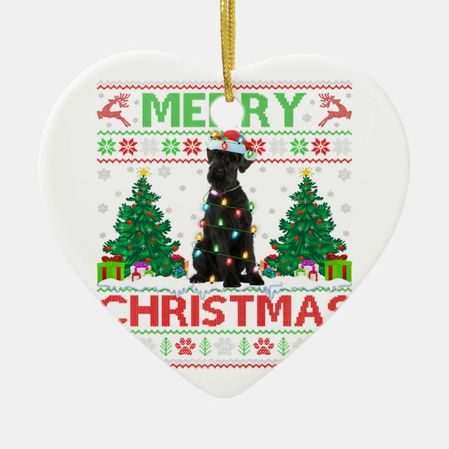 Merry Christmas Lighting Ugly Giant Schnauzer Gift Ceramic Tree Decoration (Front)