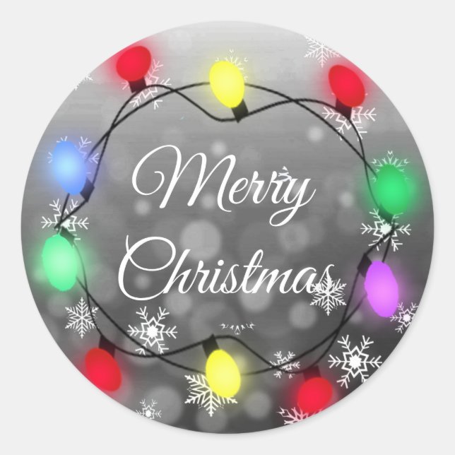 Merry Christmas Lights Classic Round Sticker (Front)