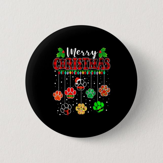 Merry Christmas Lights Dog Paw Xmas  6 Cm Round Badge (Front)