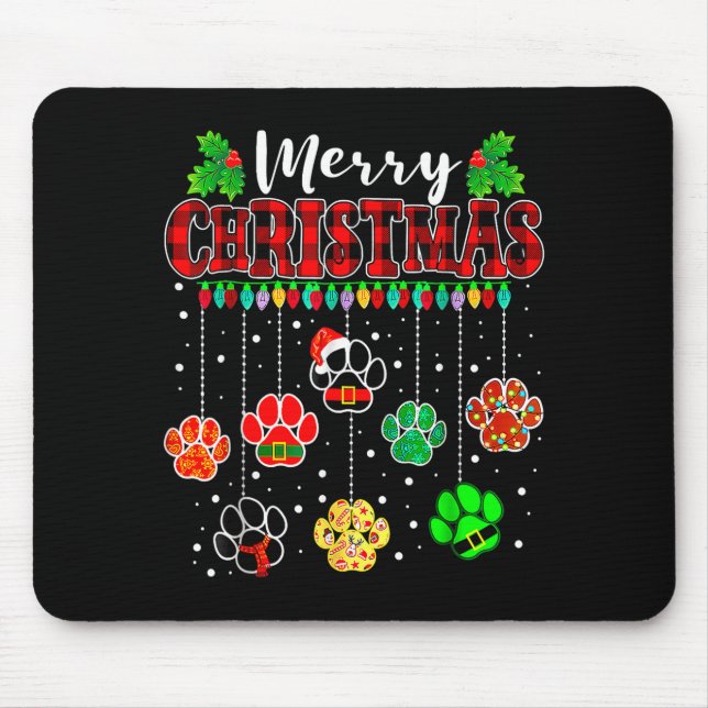 Merry Christmas Lights Dog Paw Xmas  Mouse Mat (Front)