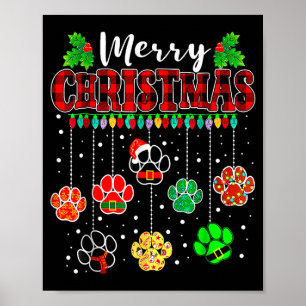 Merry Christmas Lights Dog Paw Xmas Poster