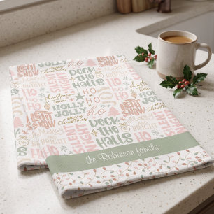 Merry Christmas Lights Family Name Holiday Tea Towel
