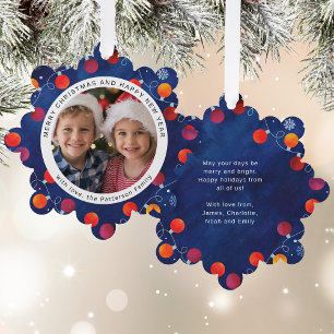 Merry Christmas Lights Family Photo Calligraphy Tree Decoration Card