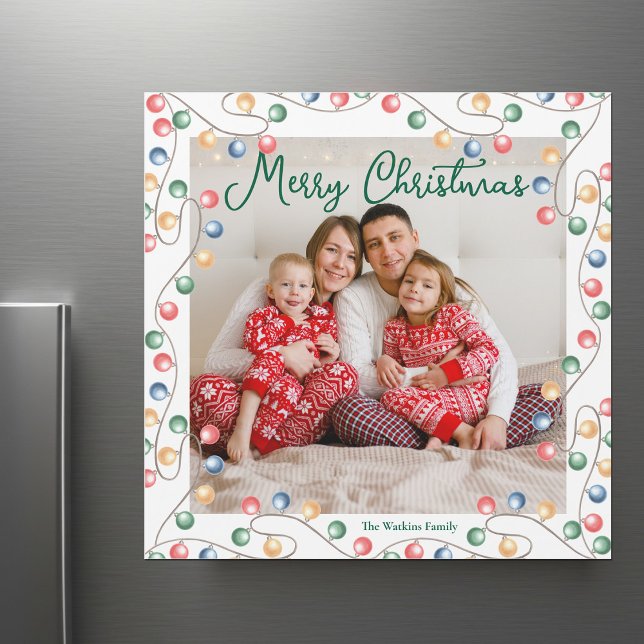 Merry Christmas Lights Family Photo Magnetic Card (Creator Uploaded)