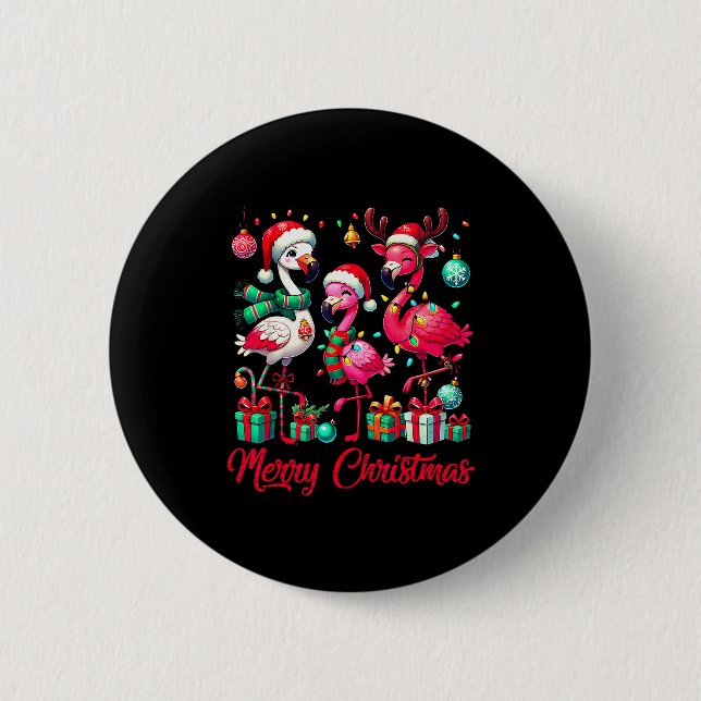 Merry Christmas Lights Flamingo Santa Hat Snow Xma 6 Cm Round Badge (Front)