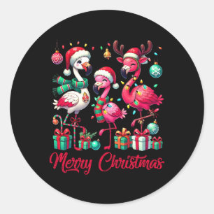 Merry Christmas Lights Flamingo Santa Hat Snow Xma Classic Round Sticker