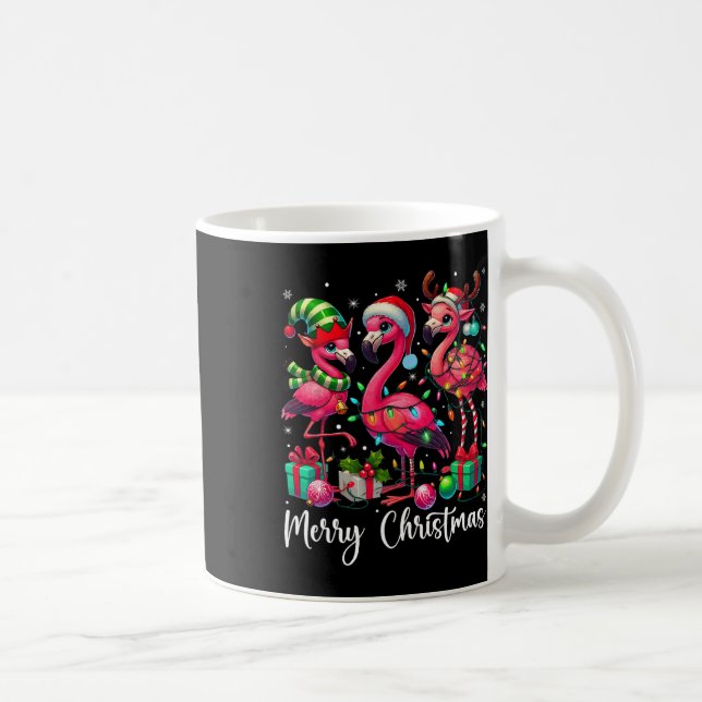 Merry Christmas Lights Flamingo Santa Hat Snow Xma Coffee Mug (Right)