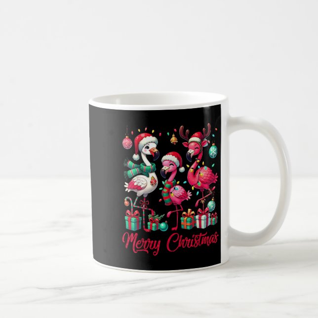 Merry Christmas Lights Flamingo Santa Hat Snow Xma Coffee Mug (Right)
