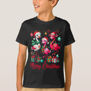 Merry Christmas Lights Flamingo Santa Hat Snow Xma T-Shirt