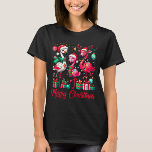 Merry Christmas Lights Flamingo Santa Hat Snow Xma T-Shirt