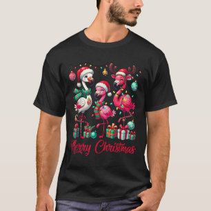 Merry Christmas Lights Flamingo Santa Hat Snow Xma T-Shirt