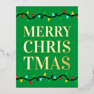 Merry Christmas Lights Foil Holiday Postcard