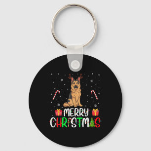 Merry Christmas Lights German Shepherd Dog Reindee Key Ring