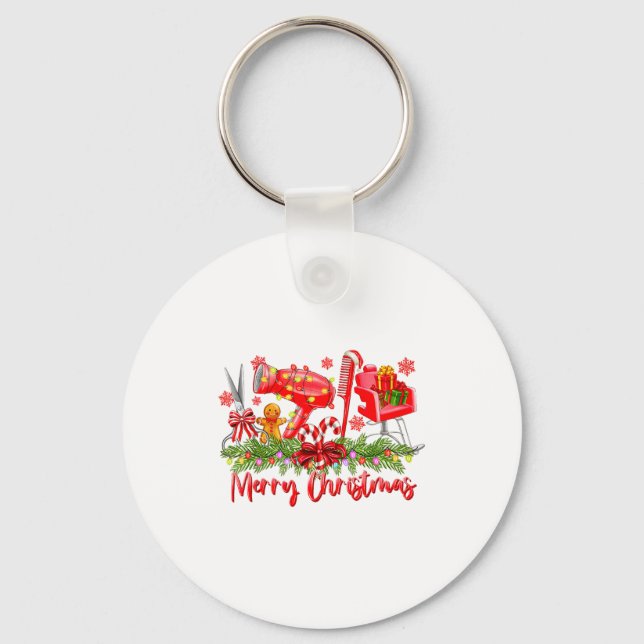 Merry Christmas Lights Hairstylist Tool Hairdresse Key Ring (Front)