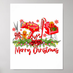 Merry Christmas Lights Hairstylist Tool Hairdresse Poster
