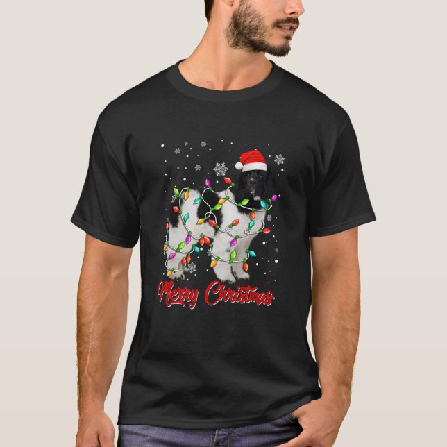 Merry Christmas Lights Newfoundland Dog Funny Dog  T-Shirt (Front)