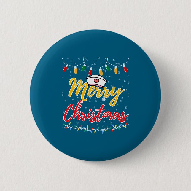 Merry Christmas Lights Nurse Hat Xmas Funny Nurse  6 Cm Round Badge (Front)