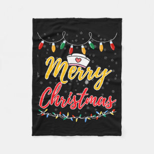 Merry Christmas Lights Nurse Hat Xmas Funny Nurse  Fleece Blanket