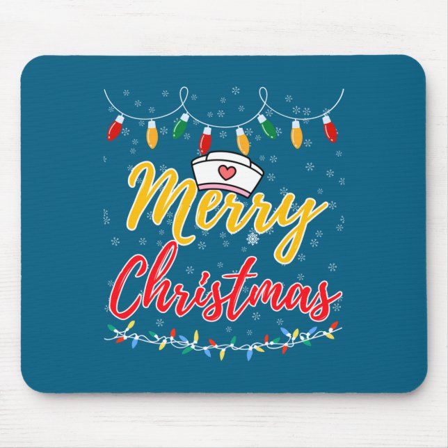 Merry Christmas Lights Nurse Hat Xmas Funny Nurse  Mouse Mat (Front)