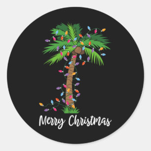 Merry Christmas Lights Palm Tree Beach Xmas Pajama Classic Round Sticker