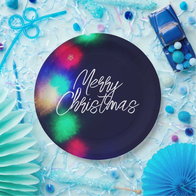 Merry Christmas Lights Paper Plate (Party)