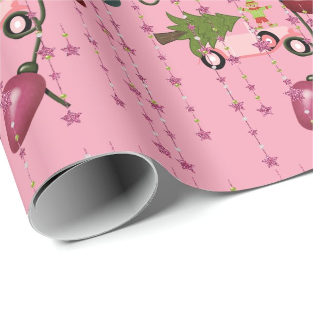 Merry Christmas Lights Pink Car Wrapping Paper (Roll Corner)