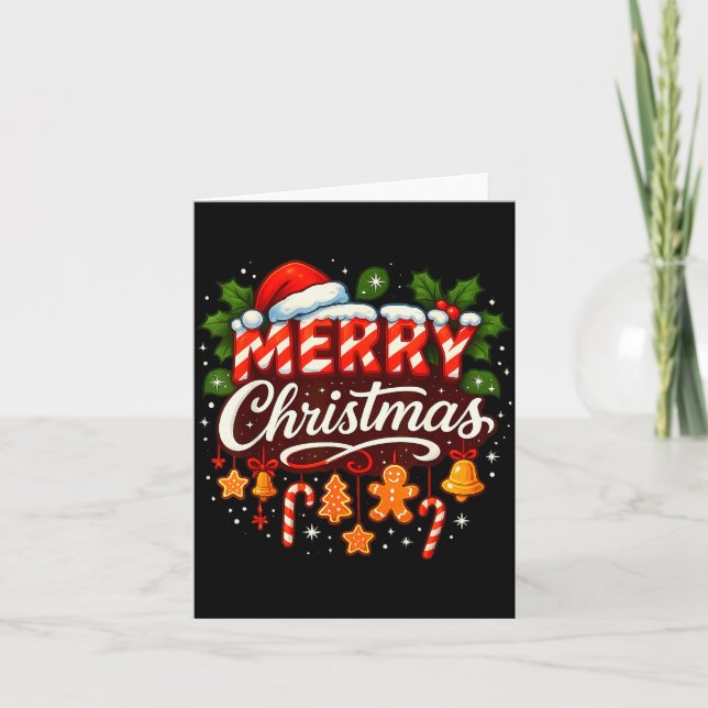 Merry Christmas Lights Red Santa Hat Family Xmas P Card (Front)
