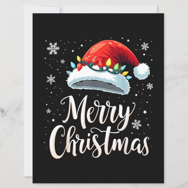 Merry Christmas Lights Red Santa Hat Tree Family (Front)