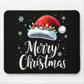 Merry Christmas Lights Red Santa Hat Tree Family Mouse Mat