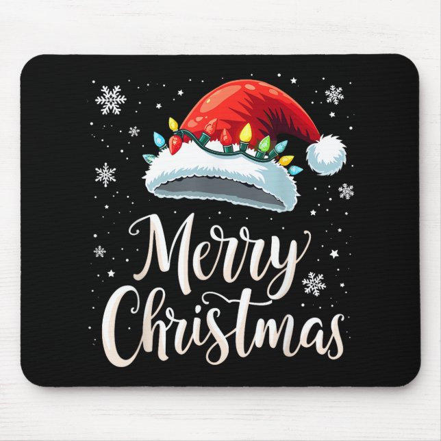 Merry Christmas Lights Red Santa Hat Tree Family Mouse Mat (Front)
