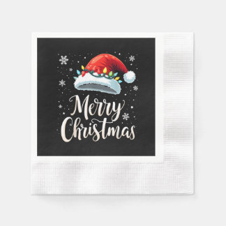 Merry Christmas Lights Red Santa Hat Tree Family Napkin
