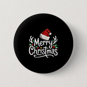 Merry Christmas Lights Red Santa Hat Xmas Family  6 Cm Round Badge