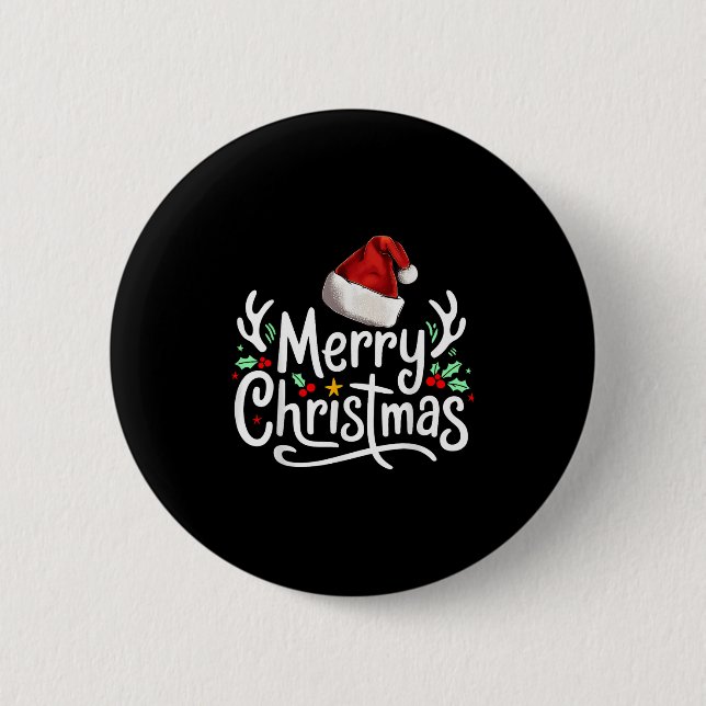 Merry Christmas Lights Red Santa Hat Xmas Family  6 Cm Round Badge (Front)